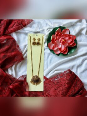 GOLDEN ALIKE LAKSHMI PENDANT NECKLACE WITH JHUMKA SET