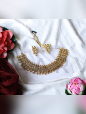 GOLD ALIKE NECKLACE INTRICATED WITH FILLGREE DESIGN SET