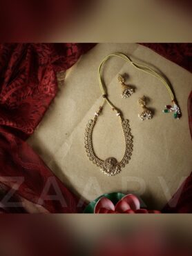 GOLDEN COLOURED CHOCKER NECKLACE WITH PEARL DROPS JHUMKAS