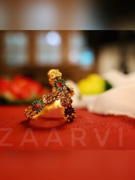 SET OF 2 IMITATION BANGLES FEATURING COLOURFUL FLORAL ENAMEL WORK WITH POTA STONE