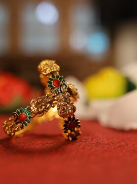 SET OF 2 IMITATION BANGLES FEATURING COLOURFUL FLORAL ENAMEL WORK WITH POTA STONE