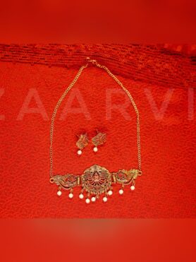 RED STONED CHOCKER NECKLACE SET