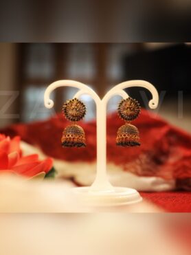 LAKSHMI DEVI STEDDED BLACK STONE JHUMKA