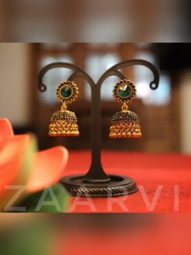 GREEN AND GOLD TONED JHUMKA